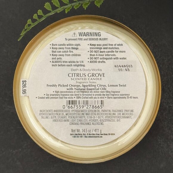 BBW Citrus Grove Bath & Body Works 3 Wick Candle - Picture 10 of 10